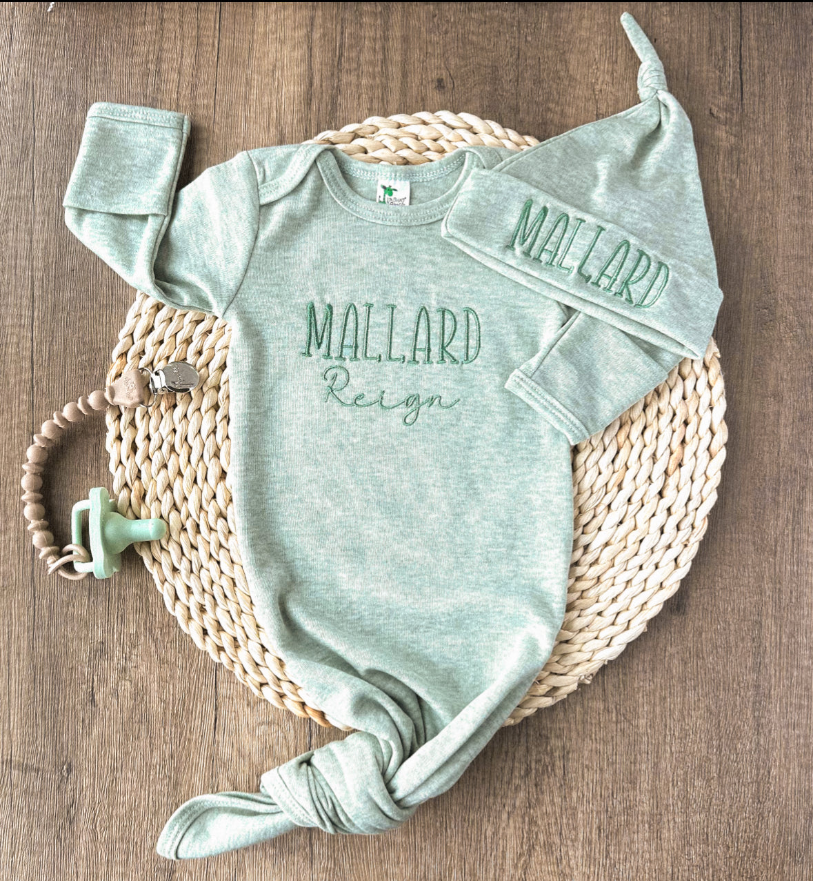 Infant Gown and Hat in Pink, Sage or Oatmeal