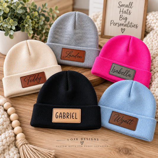 Personalized Kids Beanie with Leatherette Name Patch