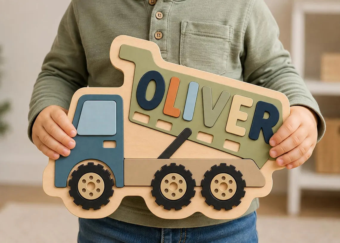 Dump Truck Name Puzzle SVG | Kids Laser Cut File