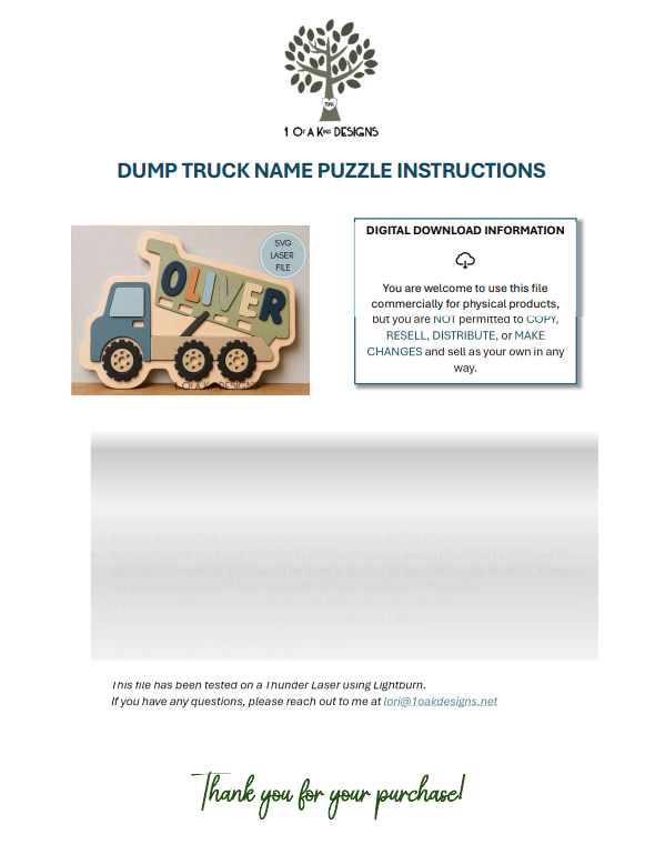Dump Truck Name Puzzle SVG | Kids Laser Cut File