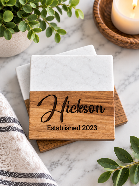 Marble & Acacia Wood Coasters