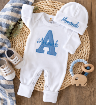Personalized Baby Boy Newborn Romper & Hat