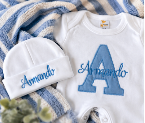 Personalized Baby Boy Newborn Romper & Hat