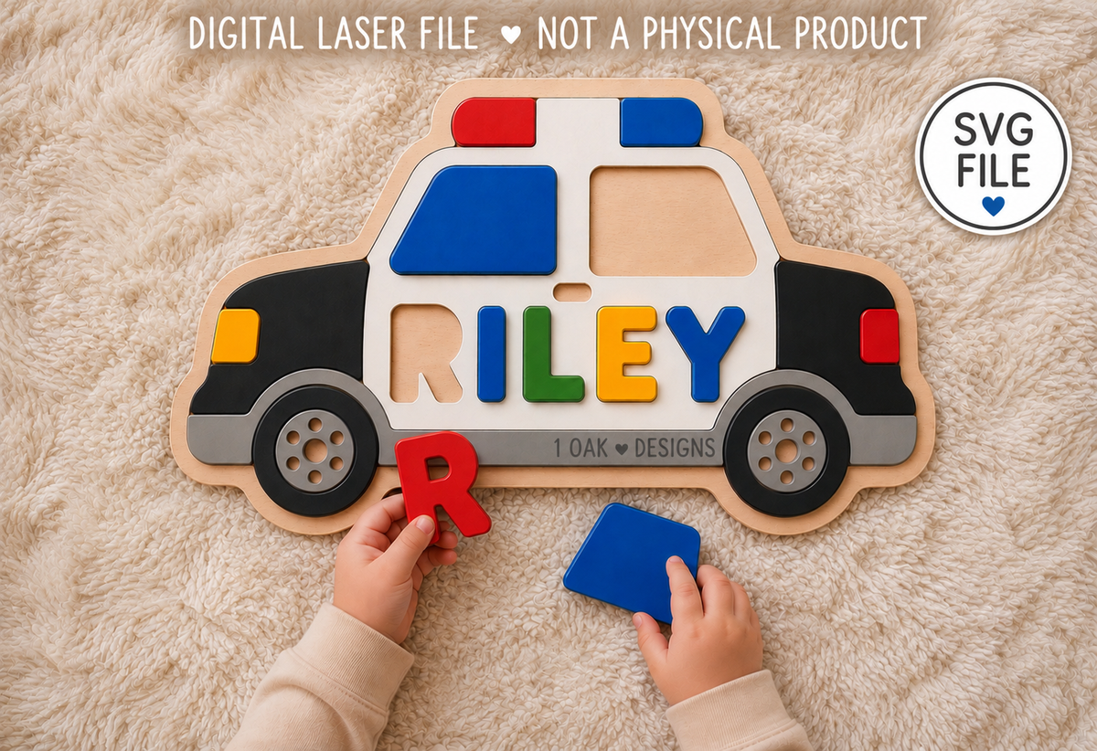 Police Car Name Puzzle SVG | Kids Laser Cut File