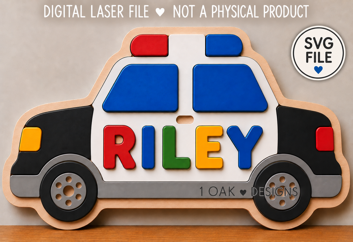 Police Car Name Puzzle SVG | Kids Laser Cut File