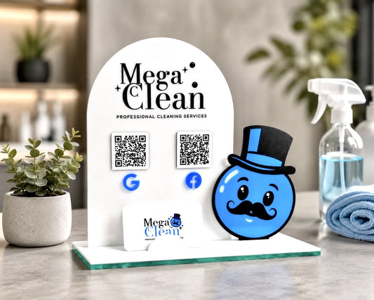 Detailed QR Sign with Side Piece Business Logo and Card Holder