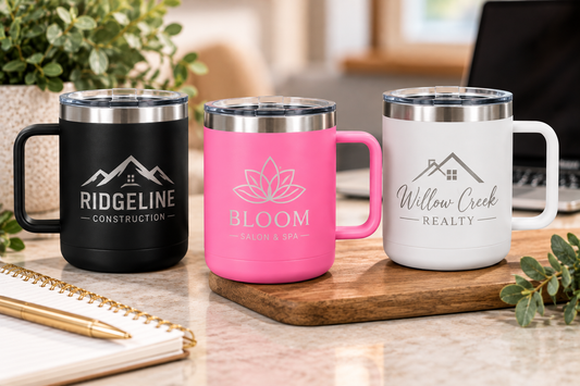 Custom 15 oz Coffee Tumblers with Handle | Engraved Mugs
