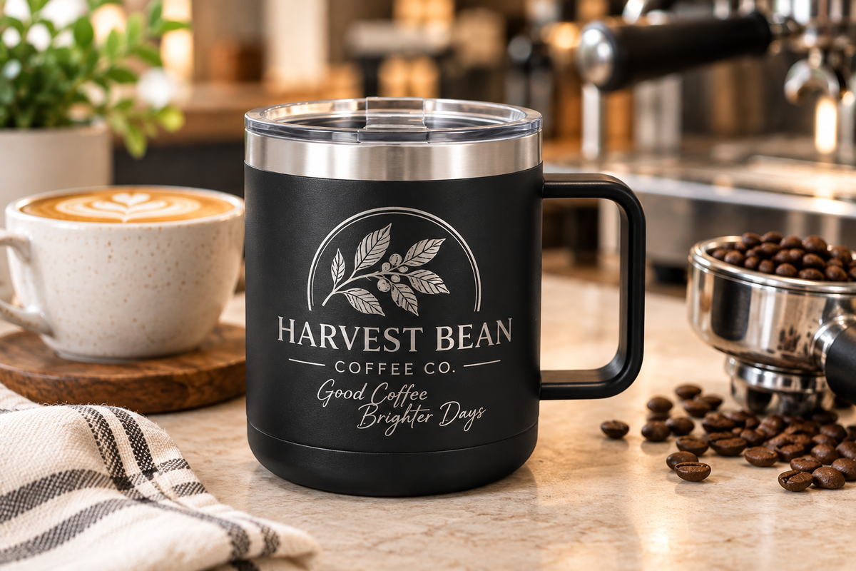 Custom 15 oz Coffee Tumblers with Handle | Engraved Mugs