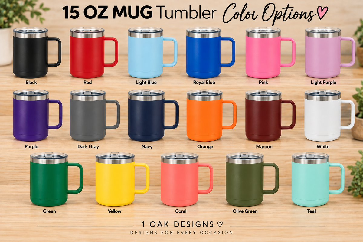 Custom 15 oz Coffee Tumblers with Handle | Engraved Mugs