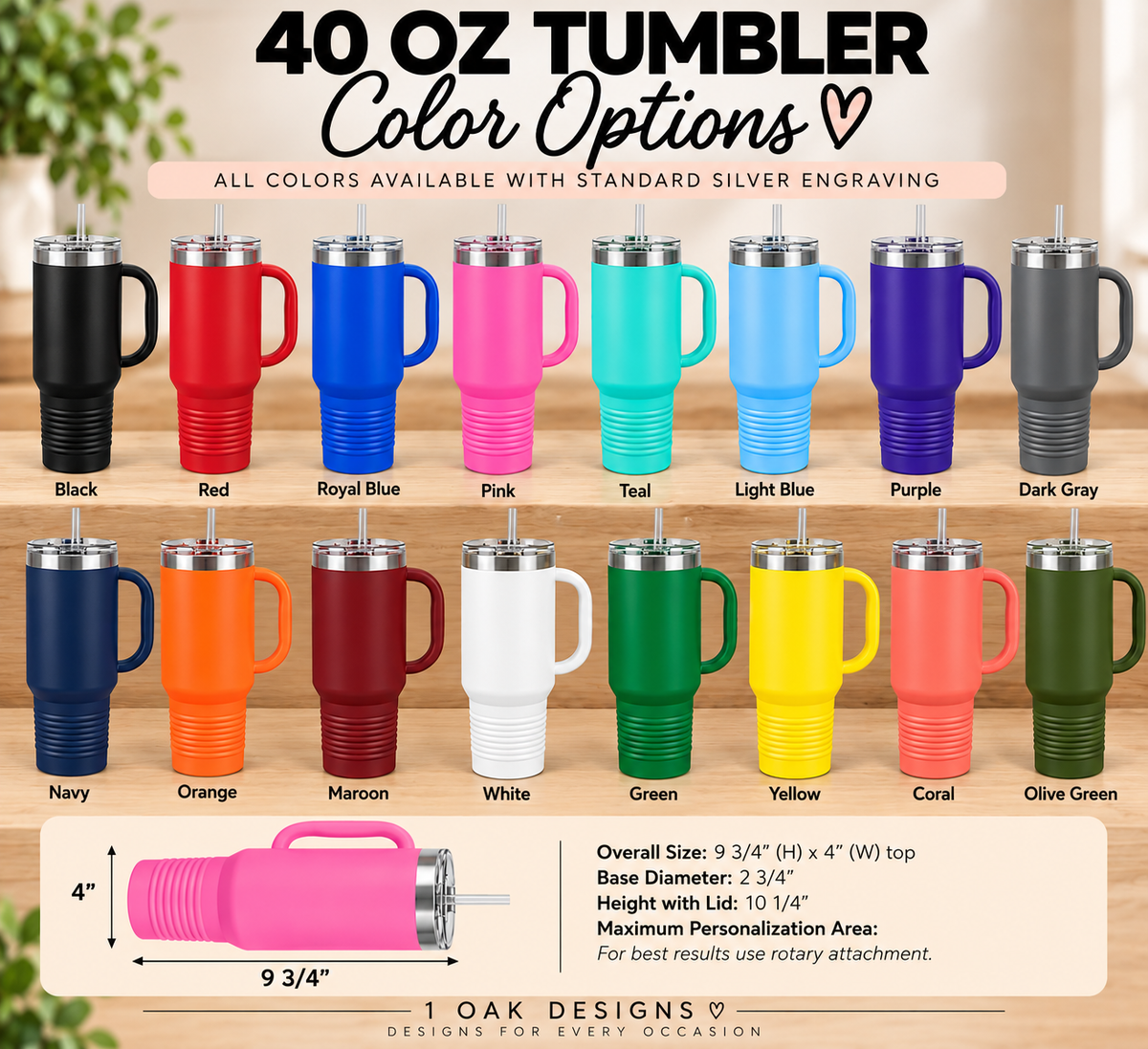 Custom 40 oz Tumblers with Handle | Engraved Tumblers