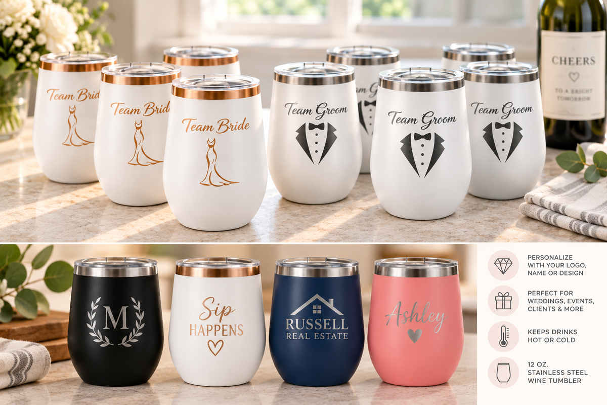 Custom Engraved Wine Tumblers | Bulk 12 oz Tumblers