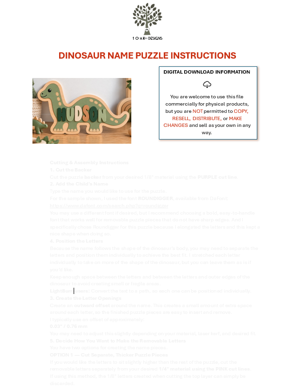 Dinosaur Name Puzzle Digital Laser File