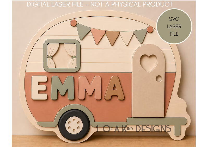 Retro Camper Name Puzzle SVG | Kids Laser Cut File