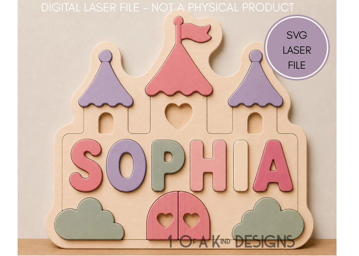 Princess Castle Name Puzzle SVG | Kids Laser Cut File