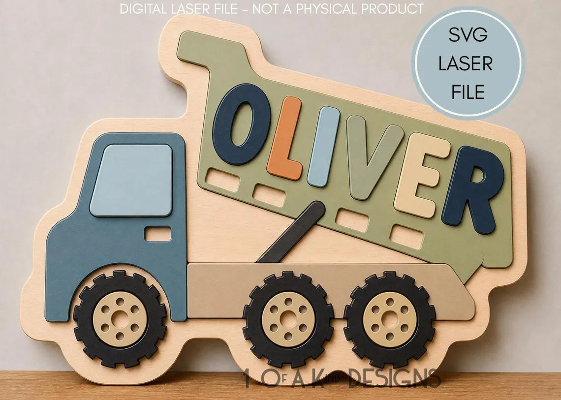 Dump Truck Name Puzzle SVG | Kids Laser Cut File