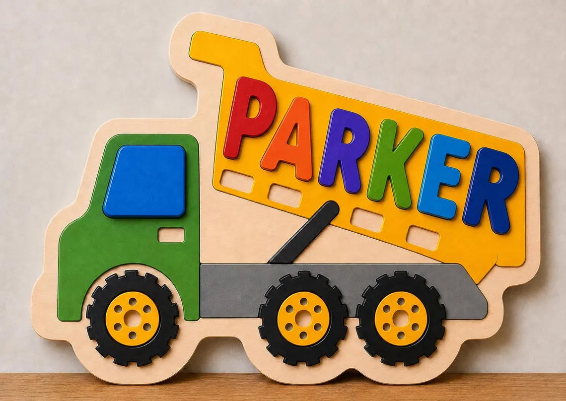Dump Truck Name Puzzle SVG | Kids Laser Cut File