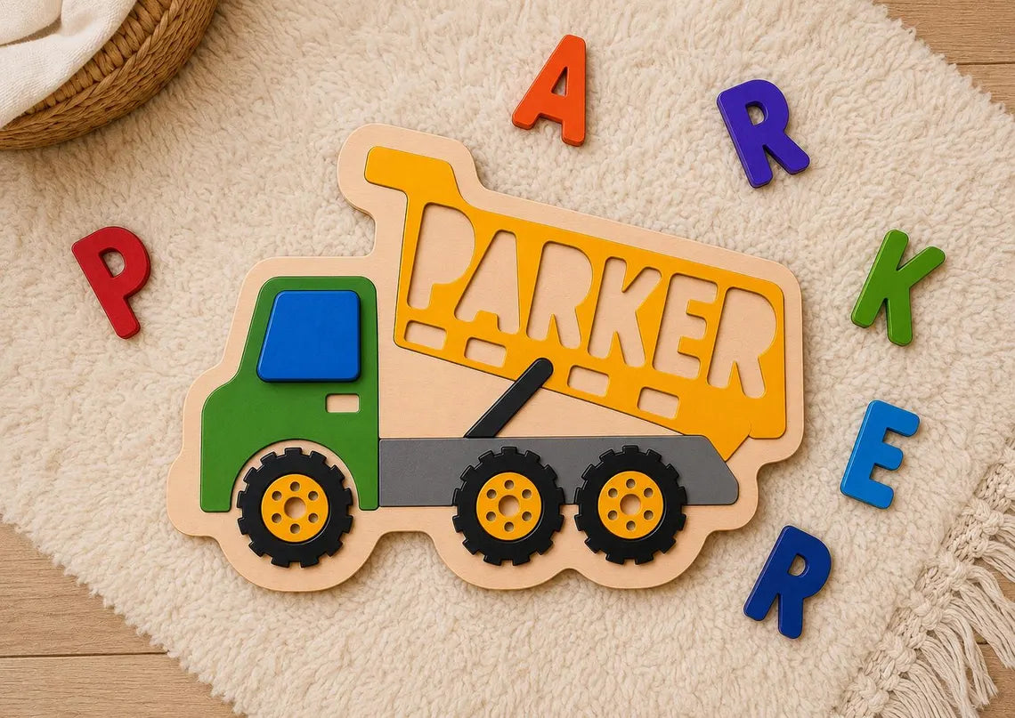 Dump Truck Name Puzzle SVG | Kids Laser Cut File