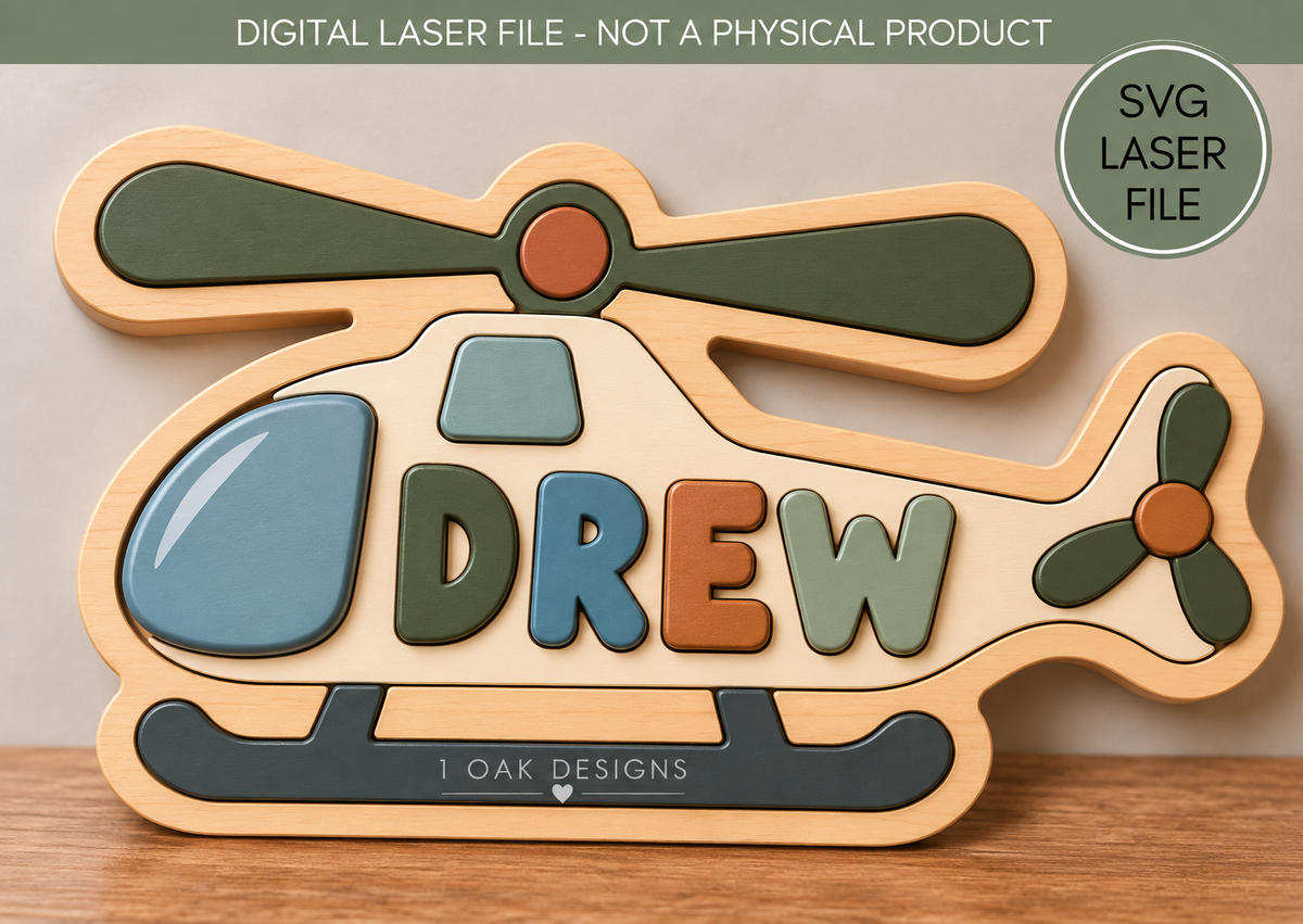 Personalized Helicopter Name Puzzle  | Kids Laser Cut File