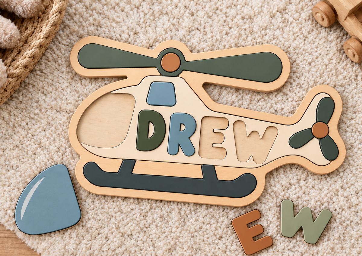 Personalized Helicopter Name Puzzle  | Kids Laser Cut File