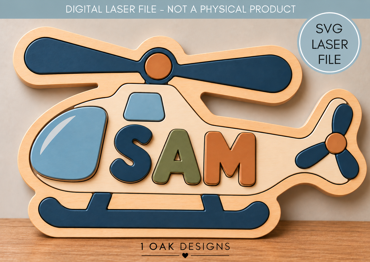 Personalized Helicopter Name Puzzle  | Kids Laser Cut File