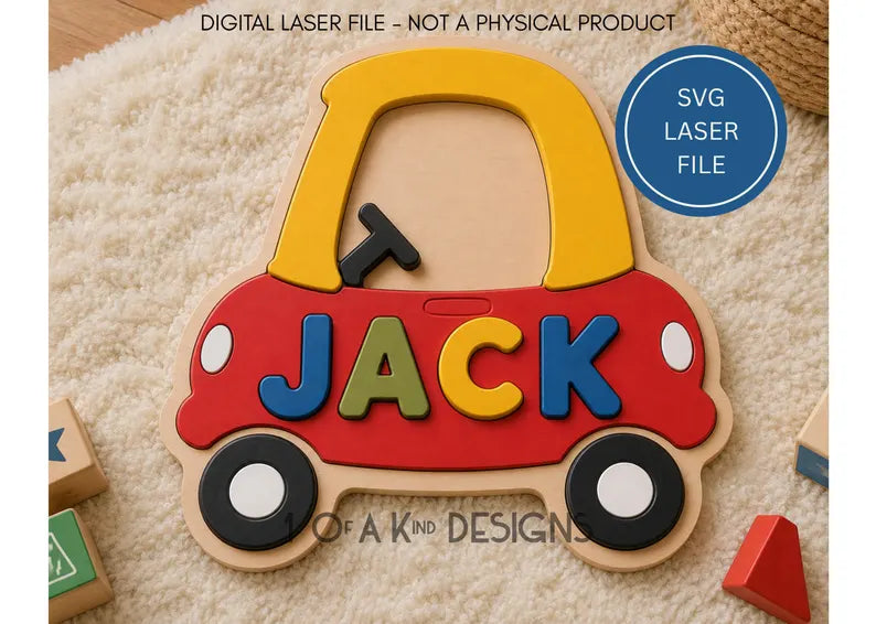 Little Car Name Puzzle SVG | Kids Laser Cut File
