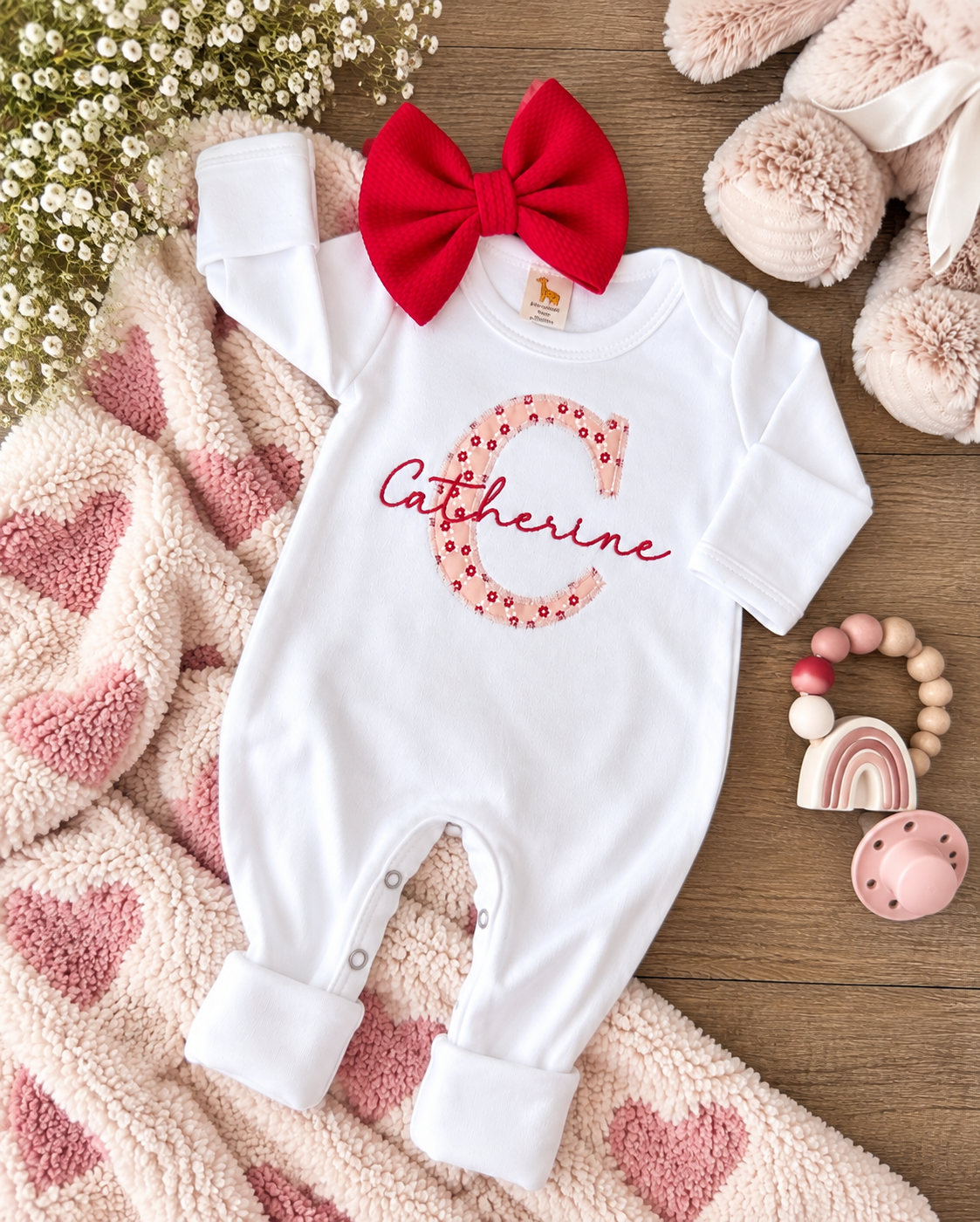 Personalized Baby Girl Newborn Romper & Bow