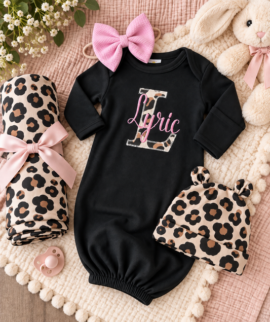 Personalized Leopard Infant Gown Set
