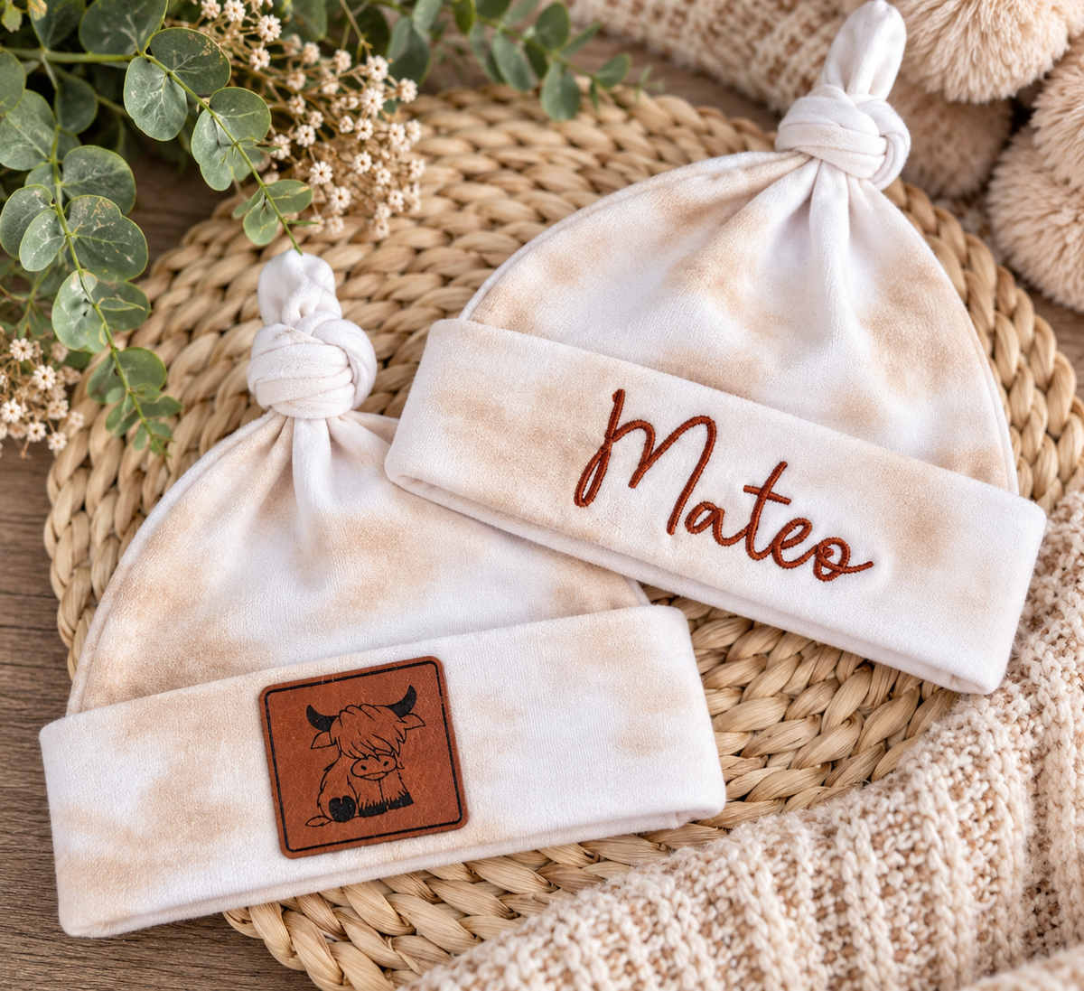 Personalized Latte Tie Dye Newborn Romper & Beanie