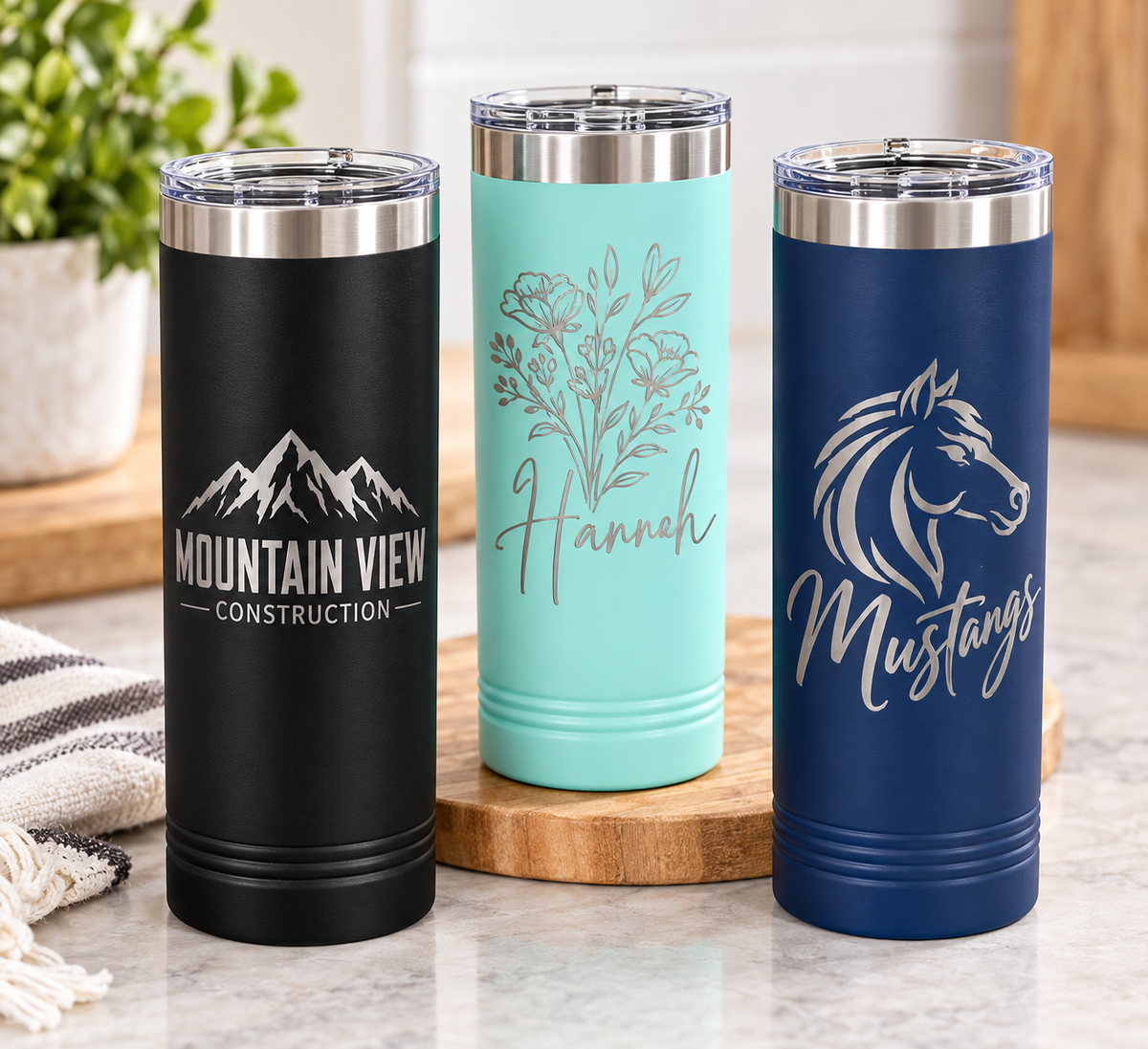Custom Skinny Tumblers | Engraved 20 oz Tumblers