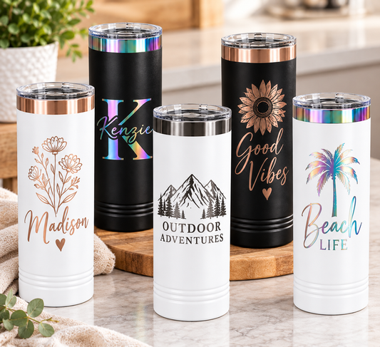 Custom Skinny Tumblers | Engraved 20 oz Tumblers